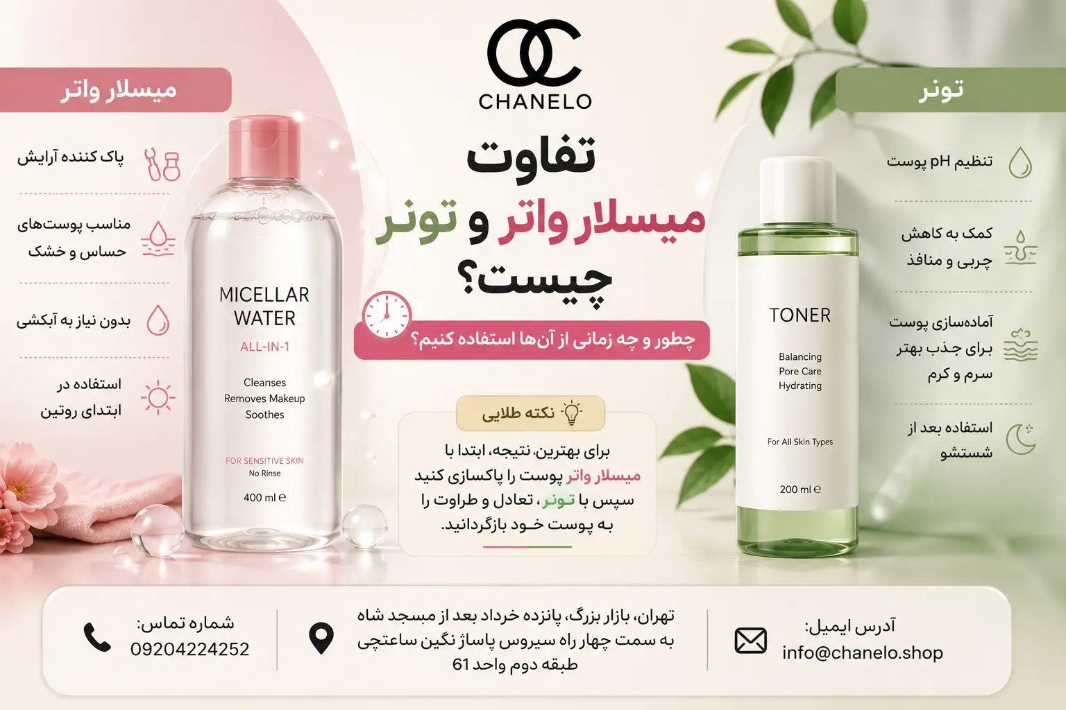 تفاوت میسلار واتر و تونر چیست؟ چطور و چه زمانی از آن‌ها استفاده کنیم؟