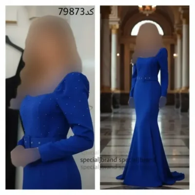 ماکسی مجلسی شیما جنس غواصی مروارید پانچ شده با کمربند و زیپ