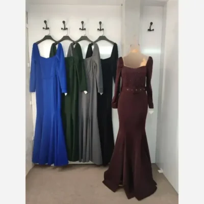 ماکسی مجلسی شیما جنس غواصی مروارید پانچ شده با کمربند و زیپ