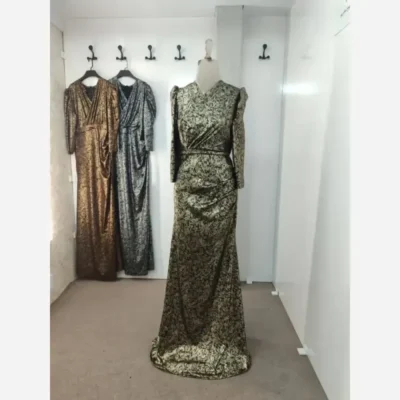 ماکسی مجلسی مایلز جنس دیسکو اسلیک قد 160 سایز 46 تا 50