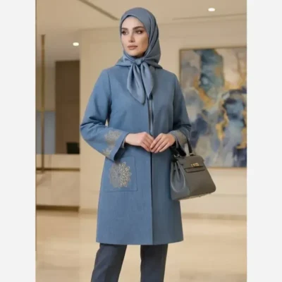 مانتو زنانه شانتون اسلپ گلدوزی شده مدل راز قد 91 سایز بزرگ تا 56