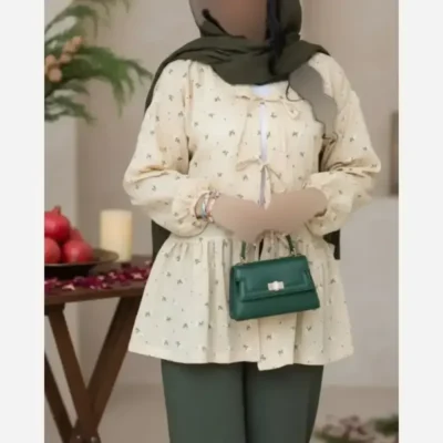 مانتو عروسکی وال ژاکارد گل گچی مدل آیسل تک سایز