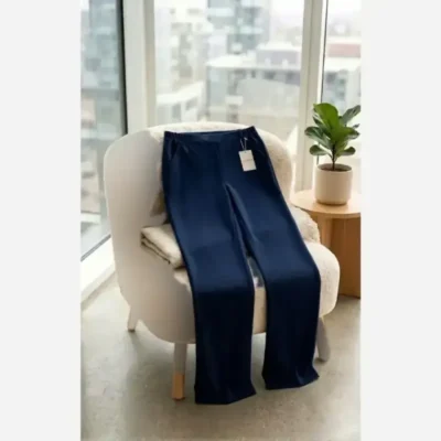 شلوار بگ زنانه پارچه مازراتی گرم بالا فری سایز رنگ کرم و سرمه ای