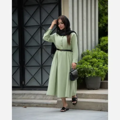 پیراهن زنانه مدل سولین جنس لینن سایز 38 تا 50 قد 125
